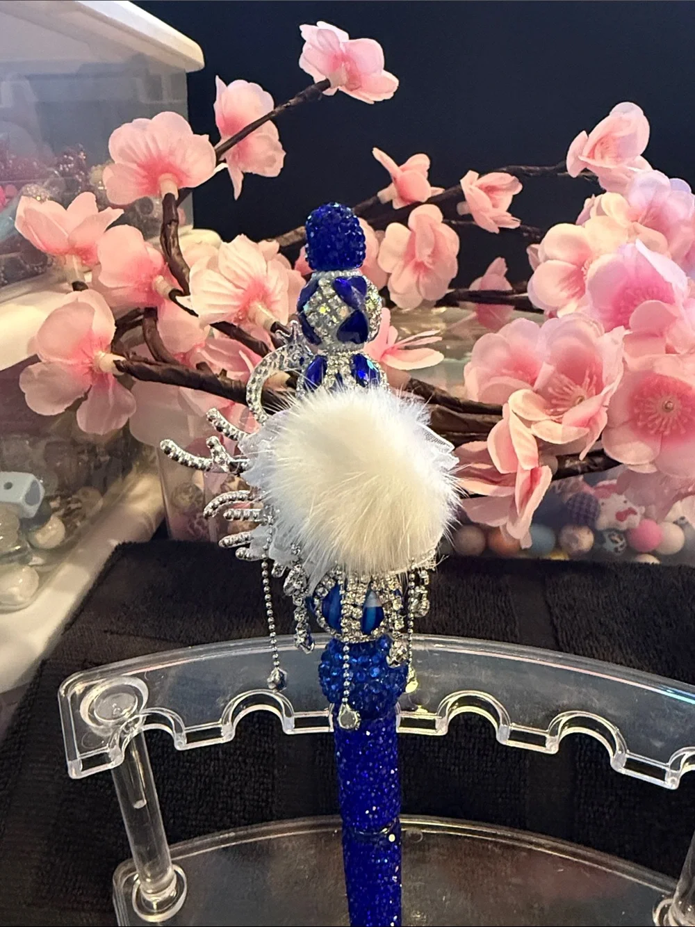 Royal Blue Rhinestone & Crystal Swan BallPoint Pen
